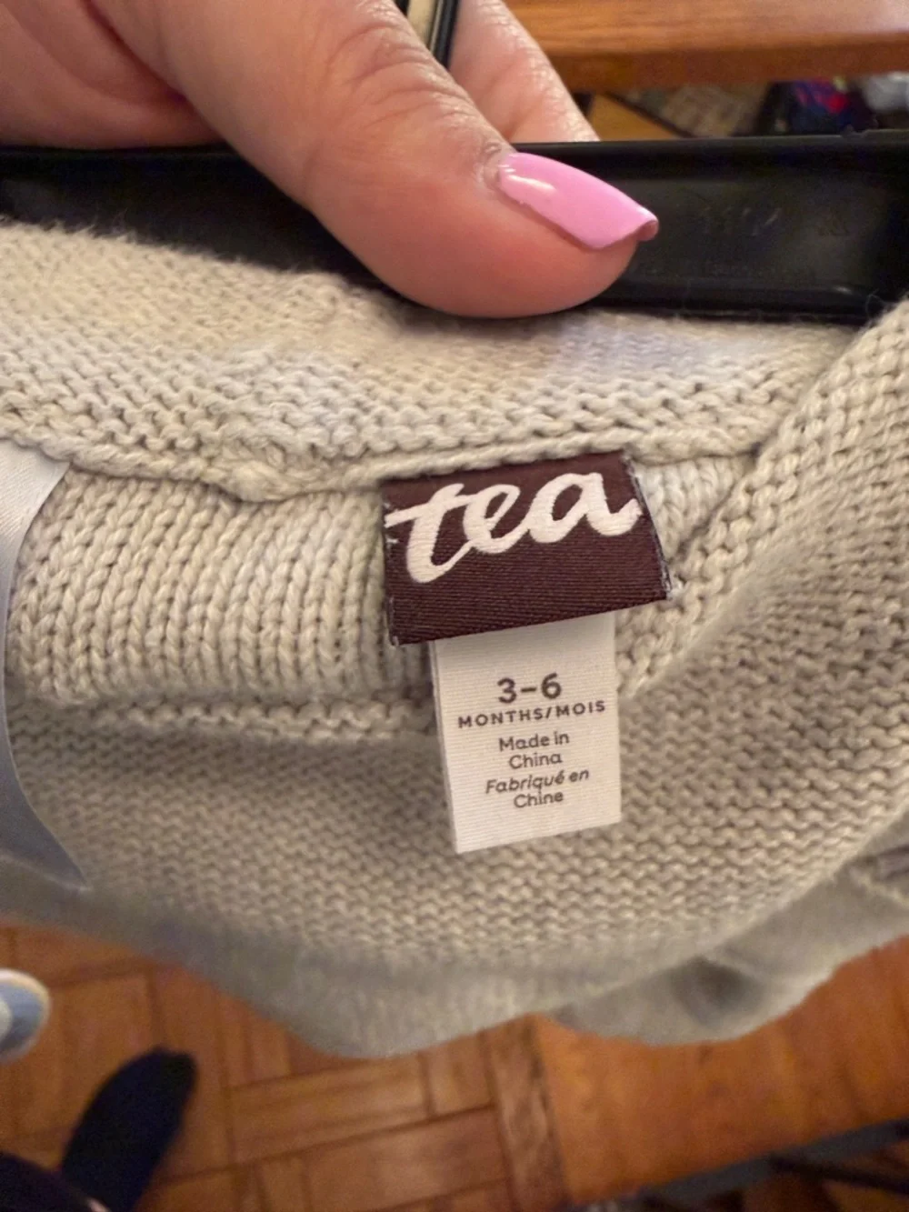 Tea Collection Lavender Knit Cardigan Set —Lavender Sweater with Gray Pants 6m